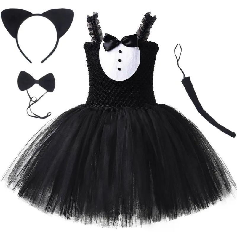 Baby Clothing Dresser - White Black Cat Tutu Dress for